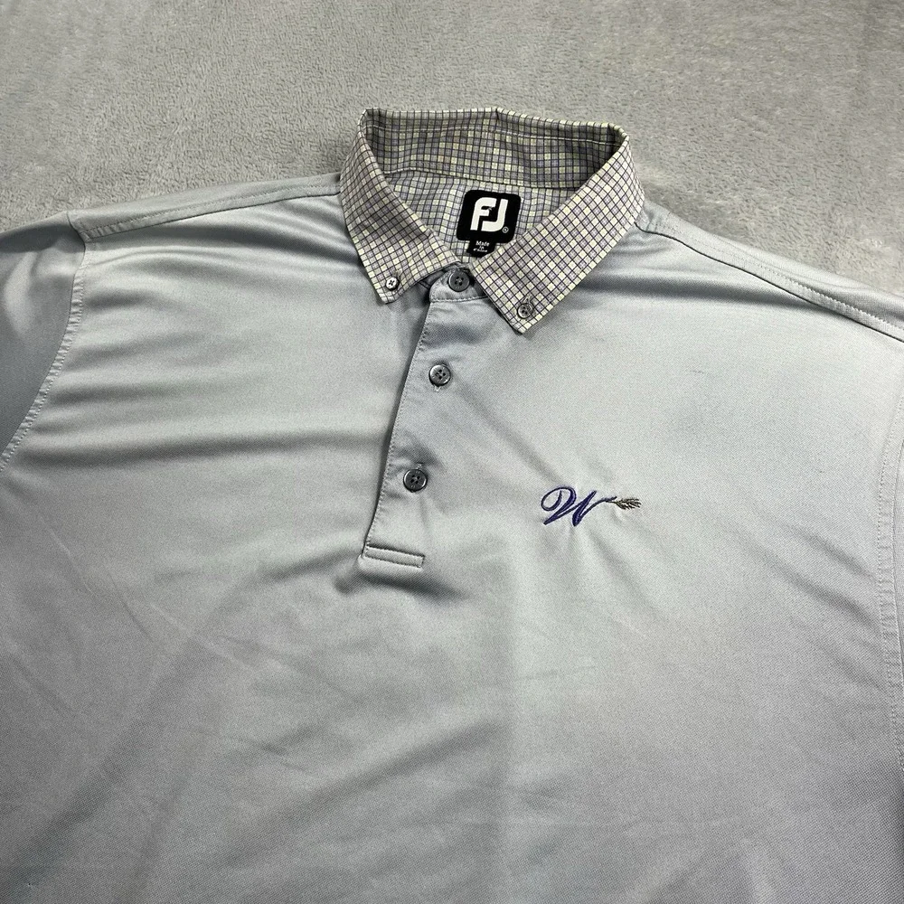 Footjoy Polo Shirt Men XL Gray Short Sleeve Golf All Over Print Collar Geometric